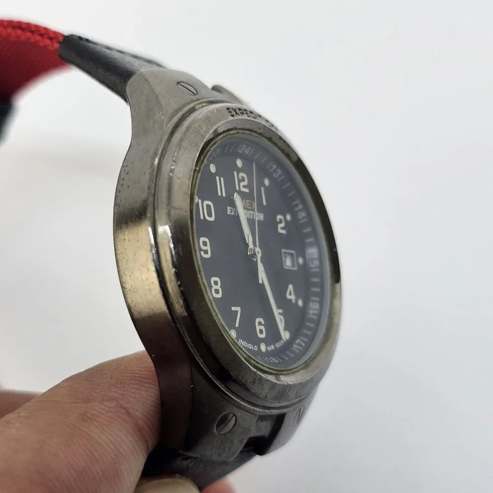 TIMEX Expedition‎ 40MM Men's Watch Red Canvas Bands New Battery READ DESCRIPTION